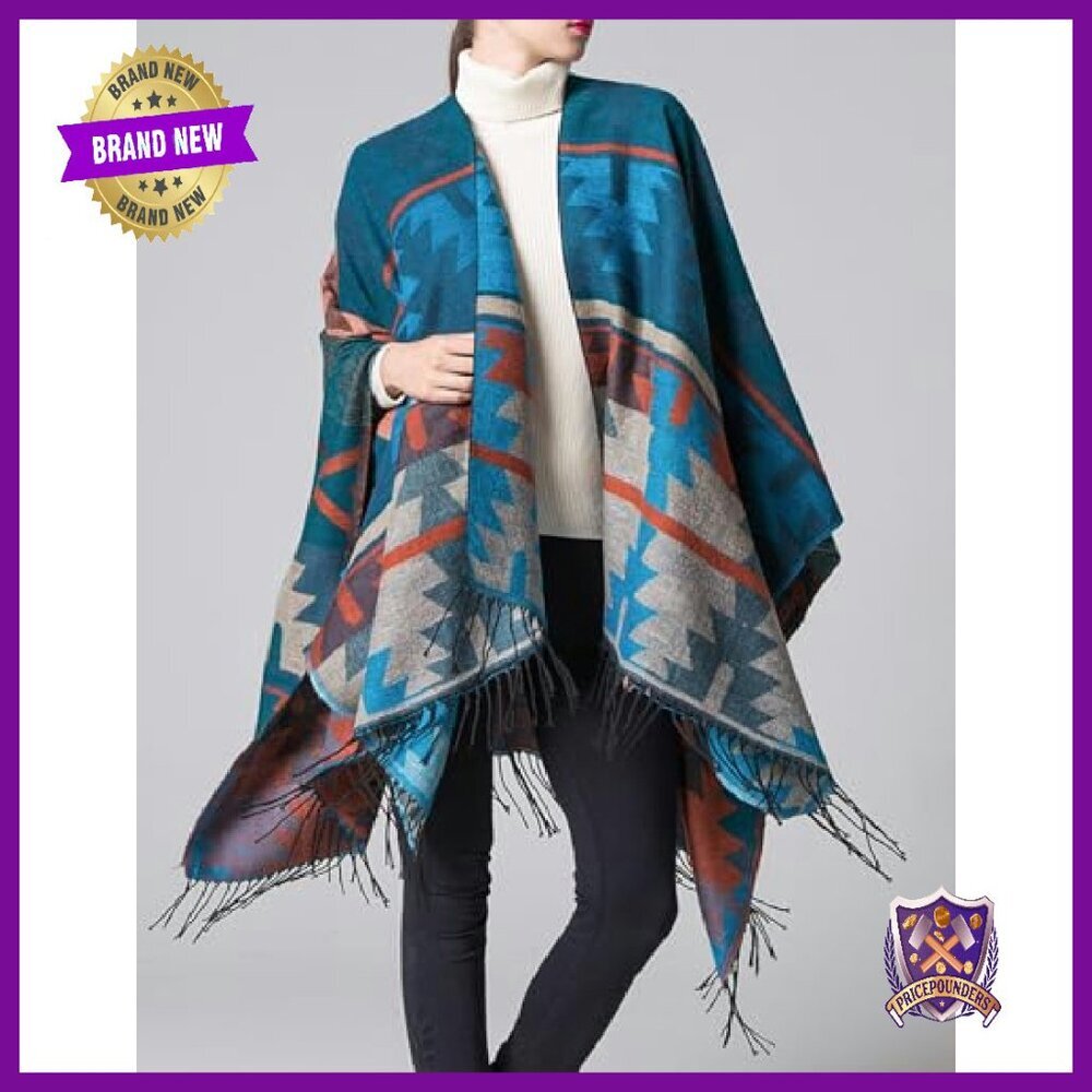 Oversized Shawl Poncho Sweater Cape with Tassels, 50% Polyester 50% Acrylic - Picture 5 of 6